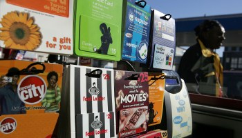Gift cards from various retailers are seen on display at a Chevron service station convenience store December 19, 2006 in San Francisco, California.