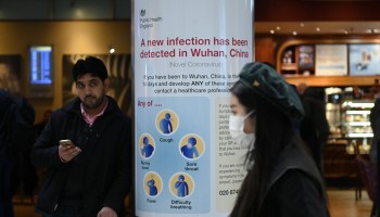 A sign at London Heathrow Airport on Jan. 28 warns of the coronavirus outbreak in China.