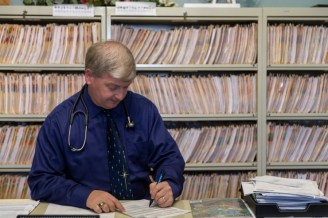 Dr. Scott Anzalone at his independent medical practice, Stagecoach Family Medicine, in Logan, Ohio. 