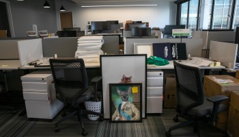 The office of Rover.com sits empty with employees working from home due to the coronavirus pandemic on March 12 in Seattle, Washington.