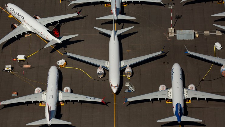 Boeing 737 Max airplanes are seen parked on Boeing property near Boeing Field on Aug. 13, 2019 in Seattle, Washington