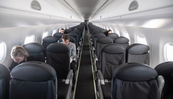 An almost empty flight from Milan to London on March 5, 2020