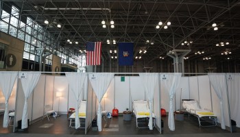 A temporary hospital is set up at the Jacob K. Javits Center on March 27, 2020 in New York.