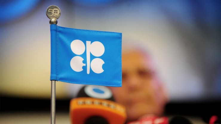 The OPEC logo on a flag