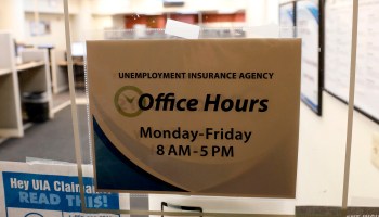 An unemployment agency office is currently closed because of COVID-19 in Detroit, Michigan on March 26, 2020.