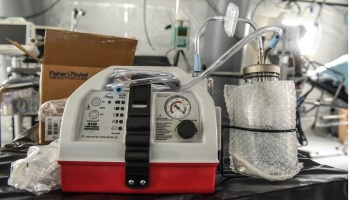 A ventilator and other hospital equipment is seen in an emergency field hospital to aid in the COVID-19 pandemic in Central Park on March 30.