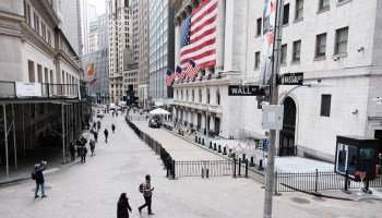 A sparsely populated Financial District in New York City due to COVID-19 on March 16.