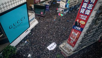 Protesters take over the streets of Hong Kong last year. The global financial center is at risk of losing its special status with the U.S.