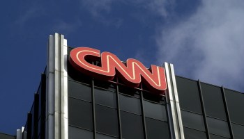 The CNN logo at its offices in Los Angeles. "Look at what these 300 people who started CNN created back in 1980," says author Lisa Napoli. "News became the story itself, for better or for worse."