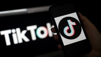 The logo of the social media app TikTok, which enables users to make and post short videos.