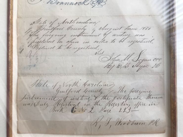 A former slave's free papers that Kimberly's dad bought at auction and she inherited.