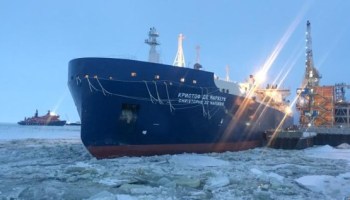 The ice-breaking Christophe de Margerie, carrying natural gas to China, was able to start its Arctic voyage earlier in the year because of thinning ice.