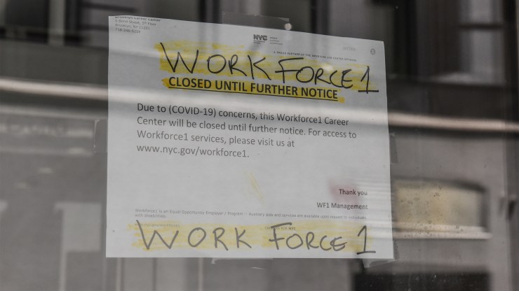 A closed job placement office in New York.