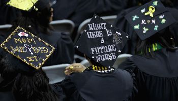 Graduates of Bowie State University, an HBCU in Maryland, attended ceremonies with messages on their mortarboard hats in 2013.