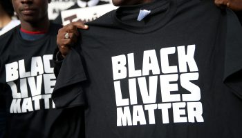 Protesters with "Black lives matter" T-shirts at the San Francisco Hall of Justice in 2014.