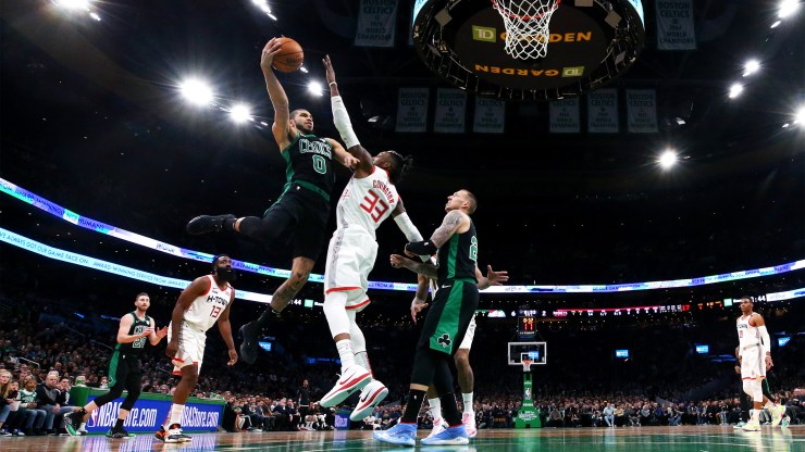 A Celtics-Rockets game in February, shortly before the season was paused.