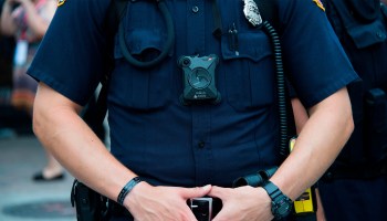 A police officer wears a body camera in 2016.