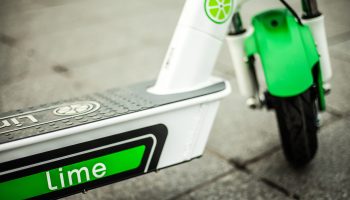 The Lime logo on a scooter. CEO Wayne Ting says users have been taking longer trips in residential neighborhoods.