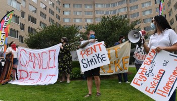 Residents protest rent and evictions during the pandemic in Washington, D.C., in May.
