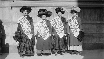 Women strikers on a New York City picket line during the Uprising of the 20,000, a garment workers strike of 1909 and 1910.