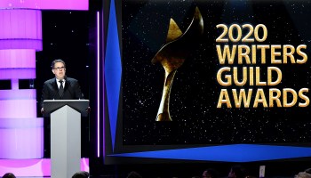 David A. Goodman, president of the Writers Guild of America West, speaks during the organization's 2020 awards presentation.