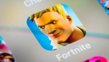 This illustration picture shows the video game Fortnite app logo displayed by a tablet in Paris, on February 18, 2019.