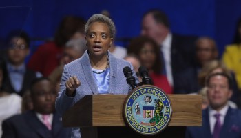 Lori Lightfoot addresses guests after being sworn in as Mayor of Chicago during a ceremony at the Wintrust Arena on May 20, 2019 in Chicago, Illinois.