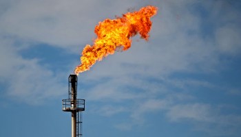 A natural gas flare. It can be a money-saving technique but has consequences for the Earth's climate.