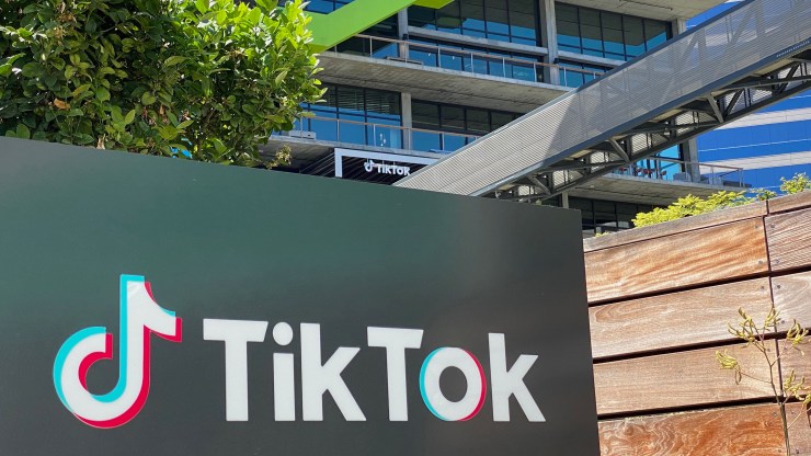 The logo of Chinese video app TikTok is seen on the side of the company's new office space at the C3 campus on August 11, 2020 in Culver City, California.