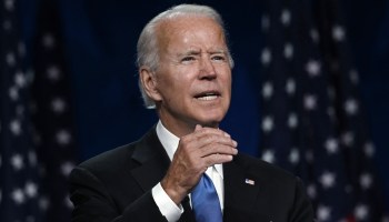 Democratic presidential nominee Joe Biden accepts the party nomination for during the last day of the Democratic National Convention, held virtually amid the novel coronavirus pandemic at the Chase Center in Wilmington, Delaware on August 20, 2020.