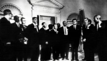 Civil rights leaders including Floyd McKissick, then leader of the Congress of Racial Equality, at the White House with President John Kennedy in 1963.