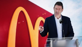 McDonald's CEO Stephen Easterbrook unveils the company's new corporate headquarters during a grand opening ceremony on June 4, 2018 in Chicago, Illinois.