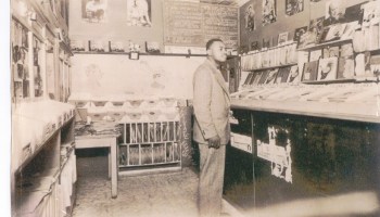 Joe Von Battle inside his record shop on Hastings Street in Detroit.