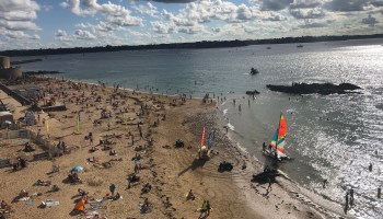 The beach at the western port city of Saint-Malo, which saw an increase in French travelers in July compared to a year earlier.