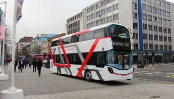 A double-decker hydrogen-powered bus.