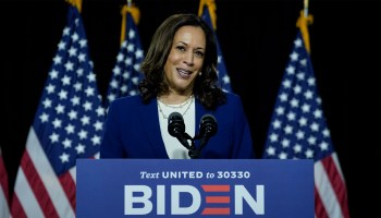 Sen. Kamala Harris, Joe Biden's running mate, appears with him in Wilmington, Delaware. Harris is the first Black woman and first person of Indian descent to join a presidential ticket.