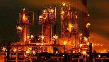 A BP oil refinery at night