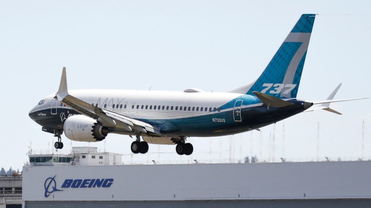 A Boeing 737 Max jet lands following a Federal Aviation Administration (FAA) test flight at Boeing Field in Seattle, Washington on June 29, 2020.