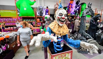 People shop for Halloween items at a home improvement retailer store in Alhambra, California.