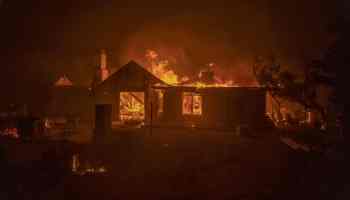 A home burns during the Bobcat Fire in Juniper Hills, California, on Sept. 18.