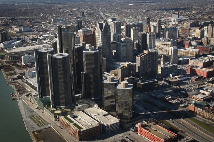 The downtown Detroit skyline in November 2008.