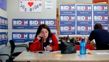 Volunteers work a phone bank for Joe Biden's presidential campaign.