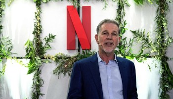 Netflix CEO Reed Hastings delivers a speech in Paris earlier this year.