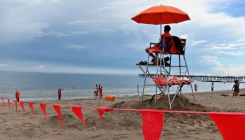 A lifeguard on duty at Coney Island beach in July in New York City as beaches reopened to the public for swimming.