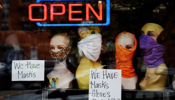 A small boutique selling masks and gloves in Arlington, Virginia in April.