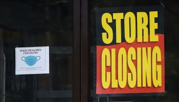A store displays a sign before closing down permanently as more businesses feel the effects of stay-at-home orders amid the coronavirus pandemic, on June 16, 2020 in Arlington, Virginia.