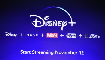 A screen with the Disney Plus logo is seen last year.
