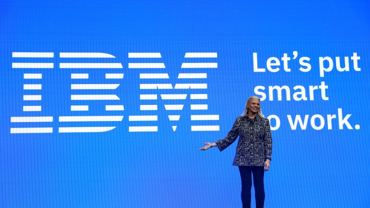 IBM Executive Chairman Ginni Rometty delivers a speech at CES 2019 in Las Vegas, Nevada.