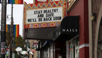 The marquee at Castro Theatre in San Francisco, reading "stay healthy and safe, we'll be back soon" on March 15.