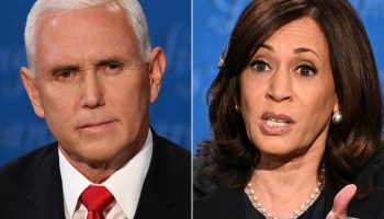 A view of Vice President Mike Pence and Sen. Kamala Harris at the vice presidential debate on Wednesday.